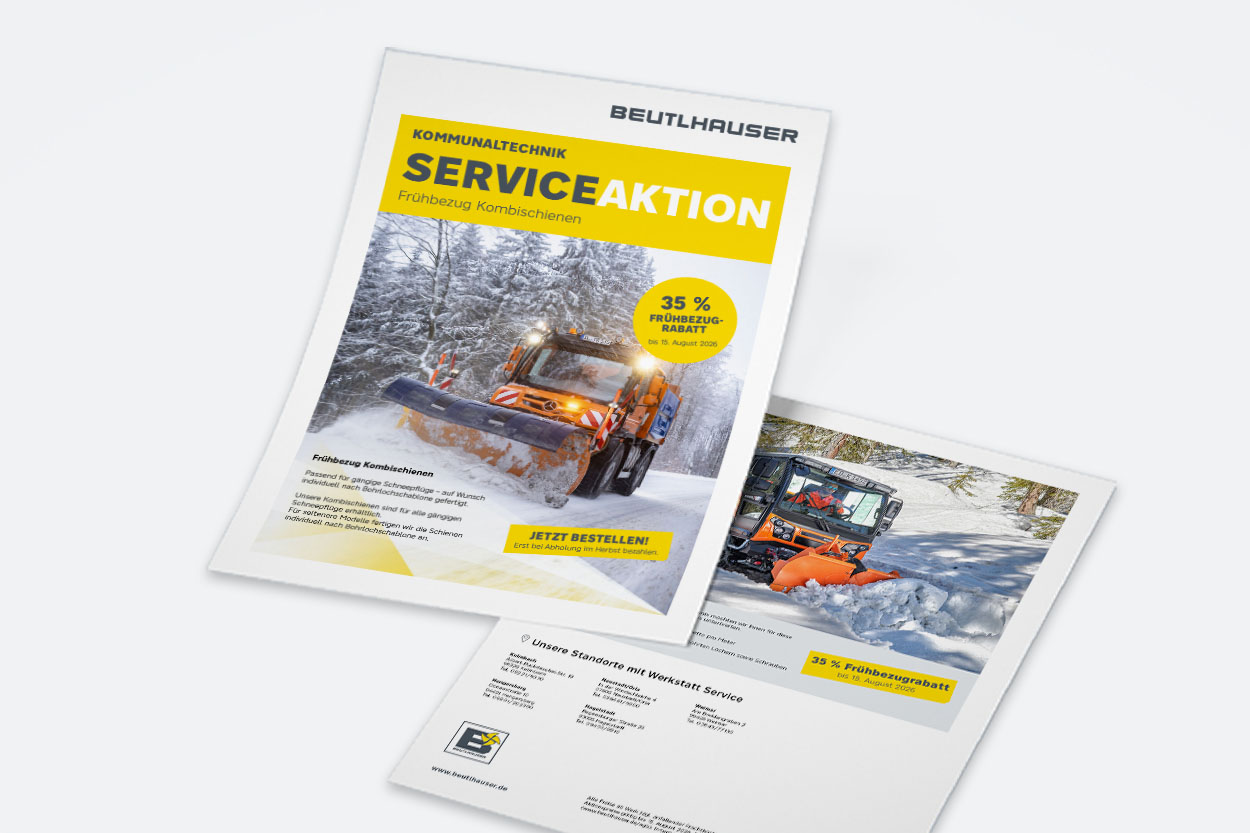 Ein Flyer zur Serviceaktion auf grauem Hintergrund.